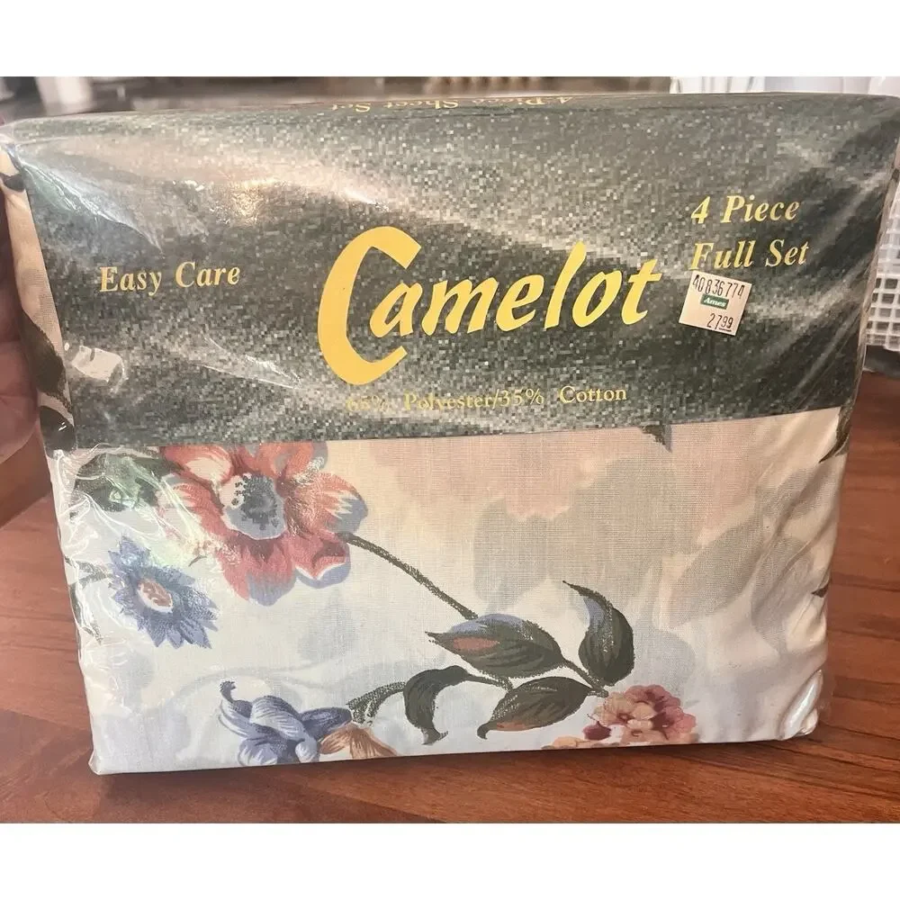 Vtg Camelot Sheets 4 Piece Full Set Flat Fitted 2 Pillowcases Floral New Sealed